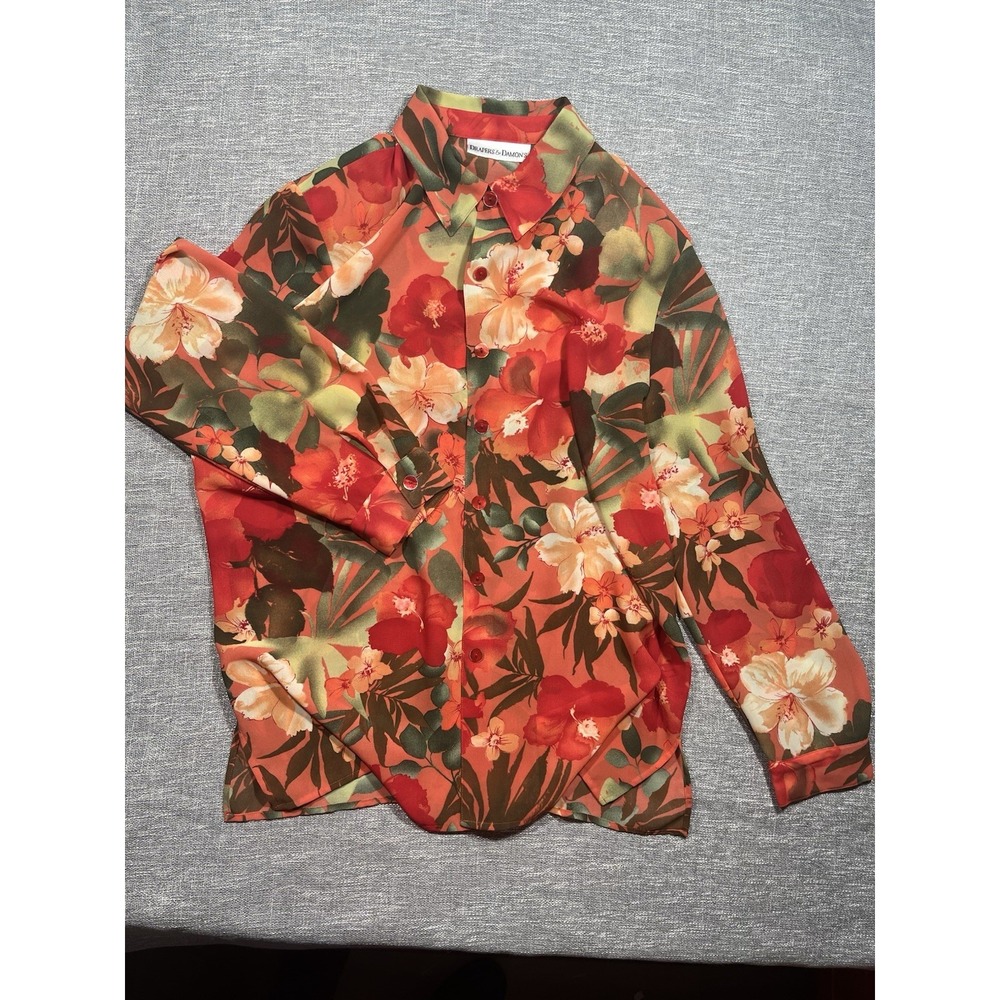 Drapers & Damon's Women's L Multicolor Floral Chiffon Collared Button-Up Blouse - Picture 1 of 9